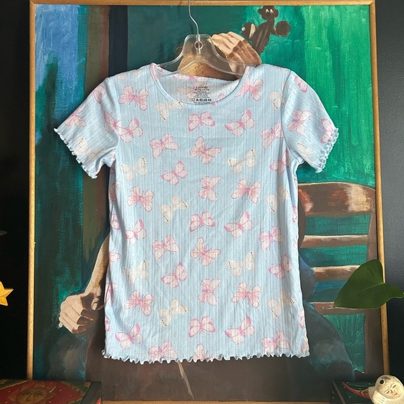 George Light Blue Top with Pink Butterfly Print Girls XL (14-16) - Picture 1 of 12